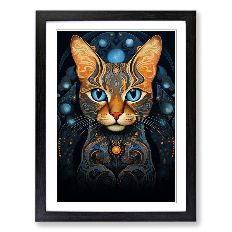 Bengal Cat Art Nouveau - Framed Print, 46cm H x 34cm W, Black Framed
