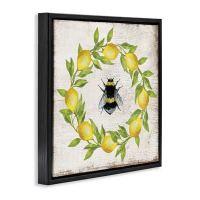 «Lemon & Bee Wreath», art mural encadré flottant par Creatif Belle