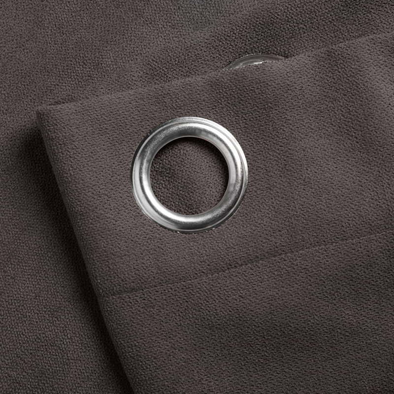 Nalaiyah Velvet Chenille Eyelet Curtains, 142cm Width x 183cm Drop, Chocolate