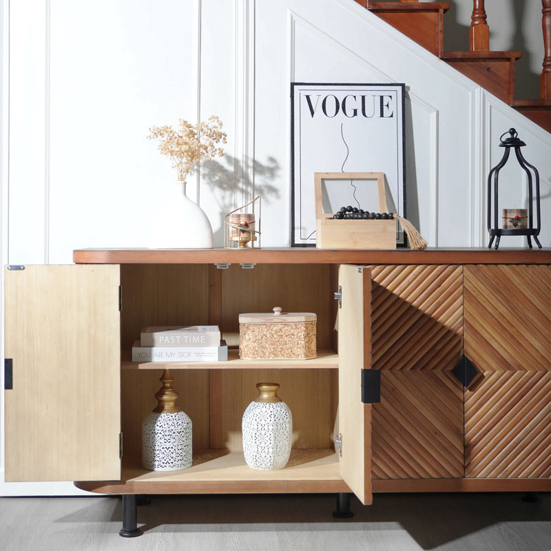Armoire de rangement décorative, armoire d'appoint moderne avec tablettes réglables, buffet autoportant avec quatre portes, armoire décorative avec 4 portes pour le couloir du salon