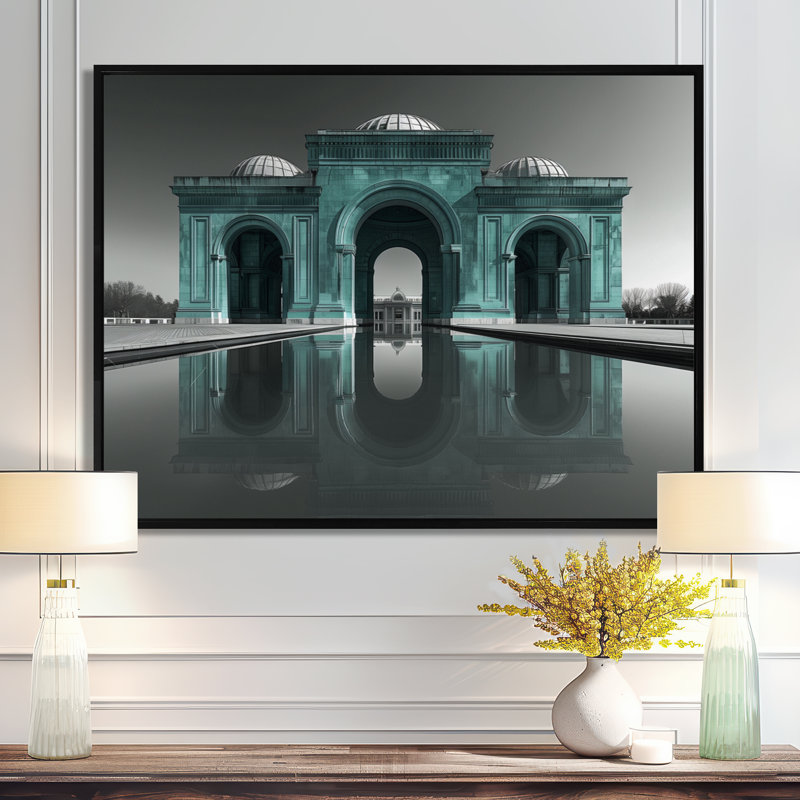 Photo de monument Taj Mahal vert et gris, H 12 po x l 20 po, Cadre flottant noir
