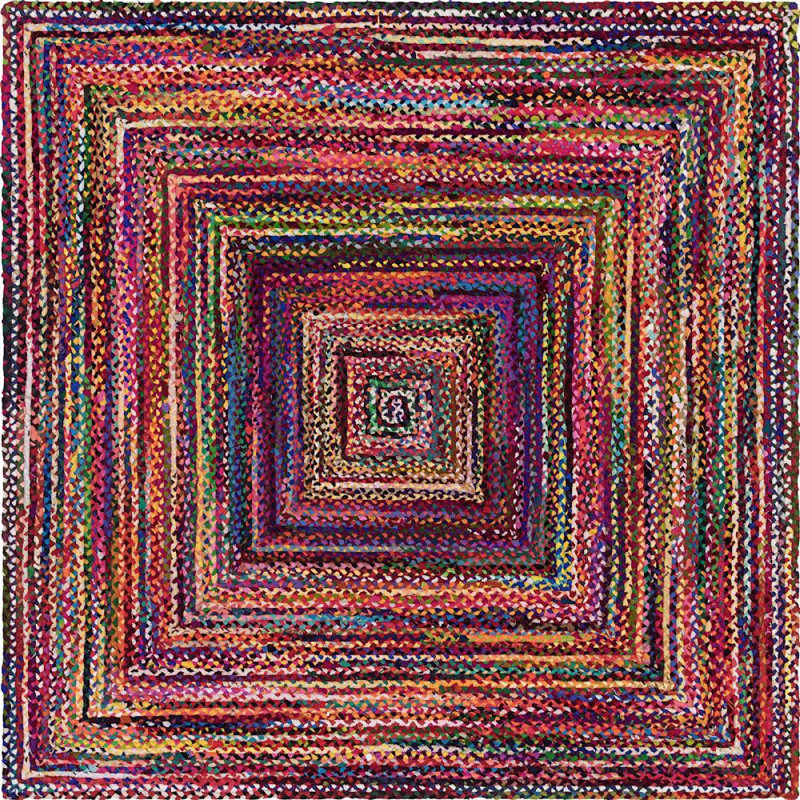 Tapis brun en coton tressé à la main Munford, Carré 8 pi