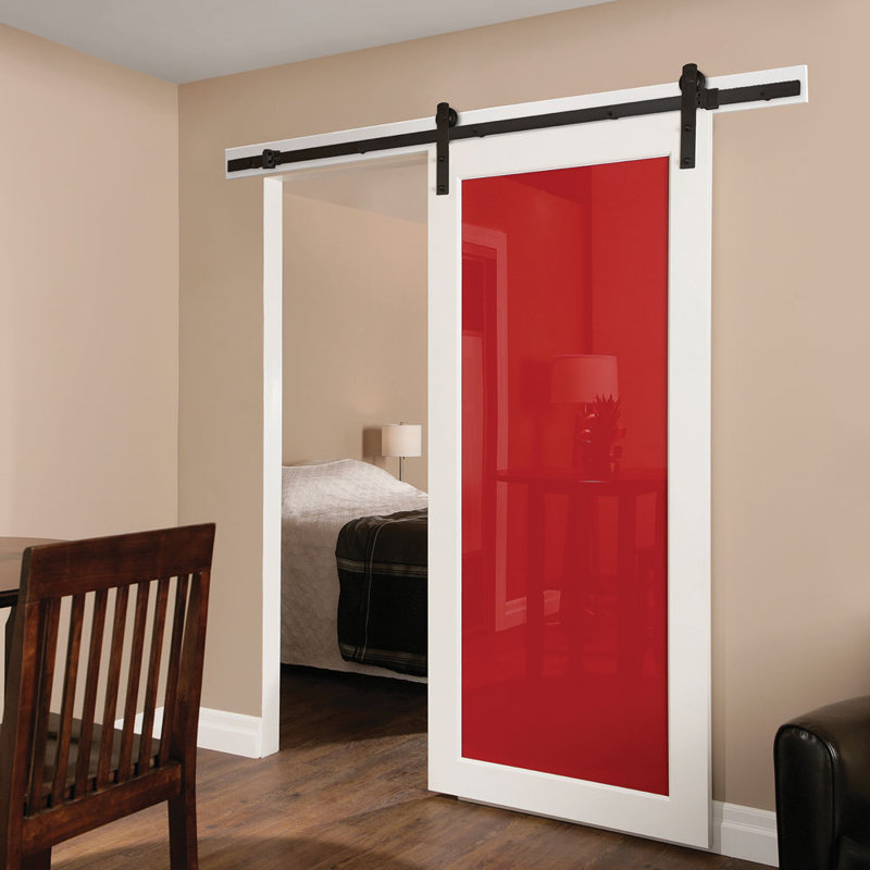 Stainless Steel Single Door Barn Door Hardware Kit Standard Single, Matte Black, 96 in.