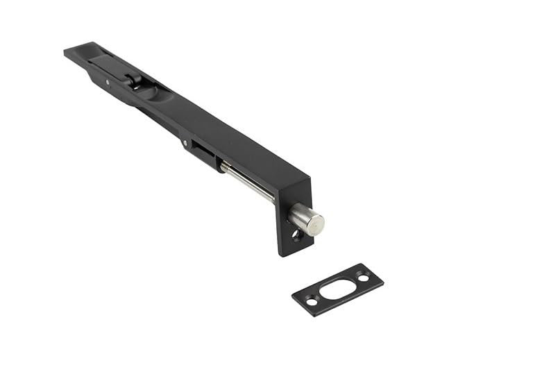 Pack of 1 Flush Door Bolt in Matt Black Finish, Concealed Security French Double Door Bolts - 150mm
