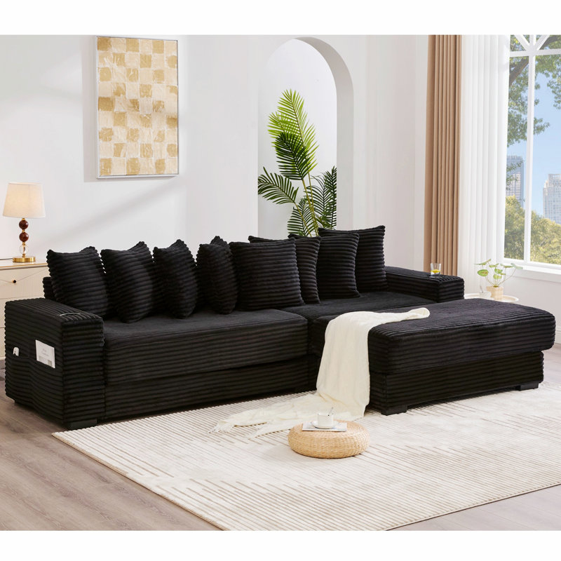 Canapé modulaire en forme de L, canapé modulaire avec porte-gobelets et poche latérale, Noir
