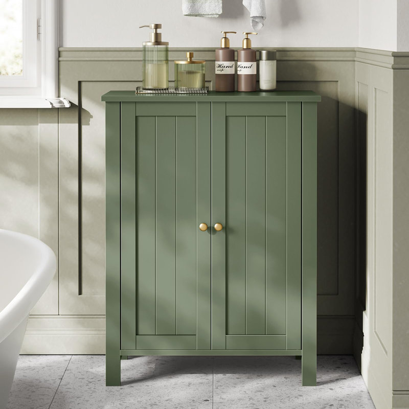 Bathroom Floor Storage Cabinet with 2 Adjustable Shelve, Forest Green