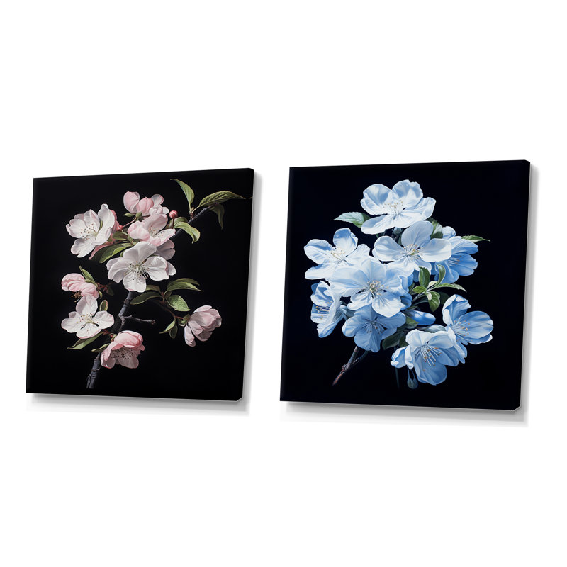 Élégance monochromatique blanche à motif de fleurs de pommier blanc, Toile tendue, H 36 po x l 73 po