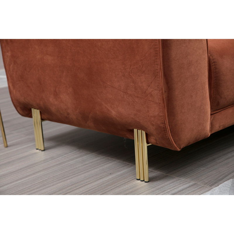 Canapé-lit d'angle Cinnamon, structure en bois de hêtre et panneau de particules, 113,0 po x 66,5 po x 33,5 po | Tissu 100% polyester, mousse 28,0 cm | Système de canapé-lit durable avec mécanisme de dossier, pieds en métal doré, 2 coussins inclus