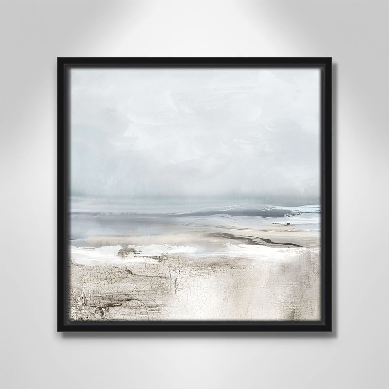 Coucher de soleil sur les reflets - reproduction carrée par Luna Mavis, Cadre flottant noir, H 13,5 po x l 13,5 po