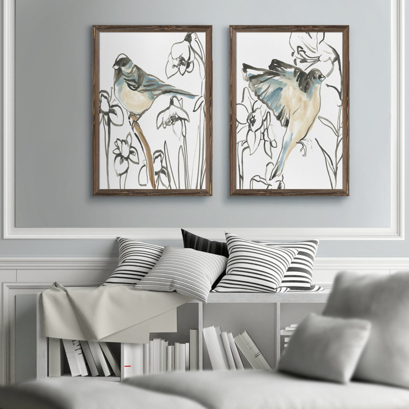 Songbird Meadow - ensemble de 2 peintures encadrées, H 24 po x l 18 po, Toile encadrée, Érable