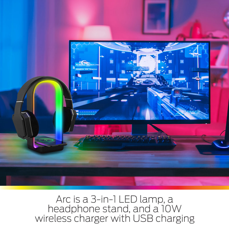  Lampe sans fil à arc électrique multicolore à chargement sans fil, support pour casque, 2 options de chargement