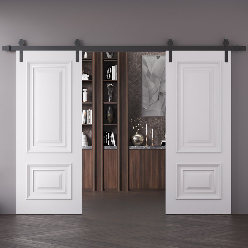 Double porte de grange | Émail blanc IMPERial 1822 | Ensemble de rails | Portes intérieures solides, 56 po x 84 po