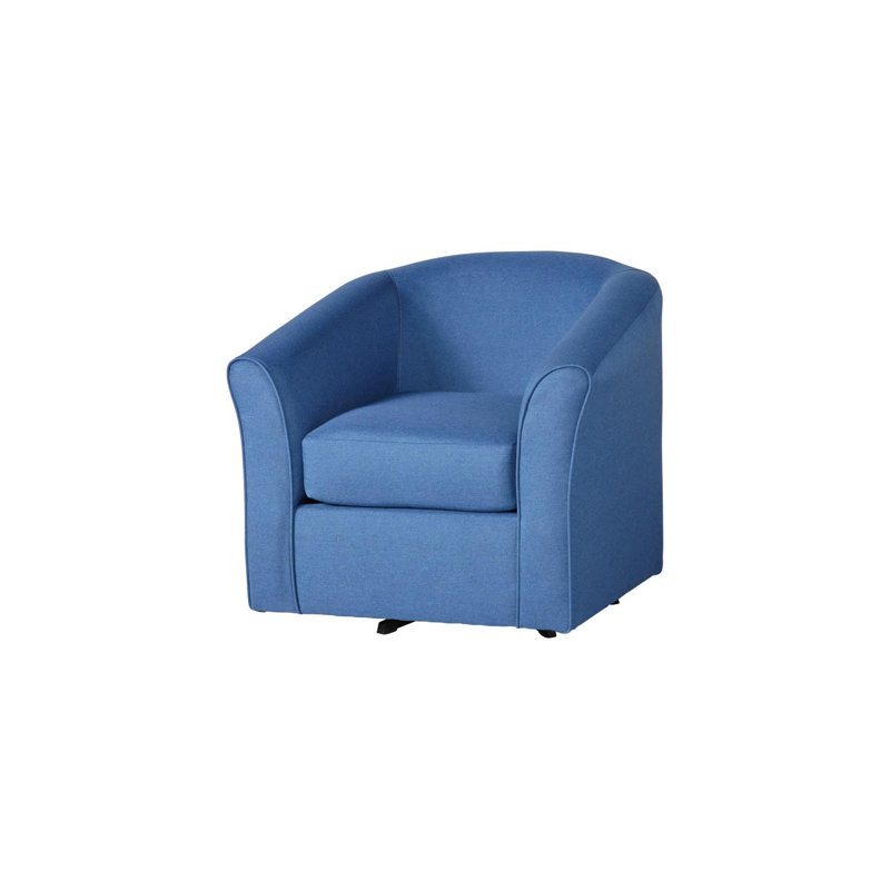 Bryn 33" Wide Polyester Swivel Barrel Chair, Denim Polyester Blend