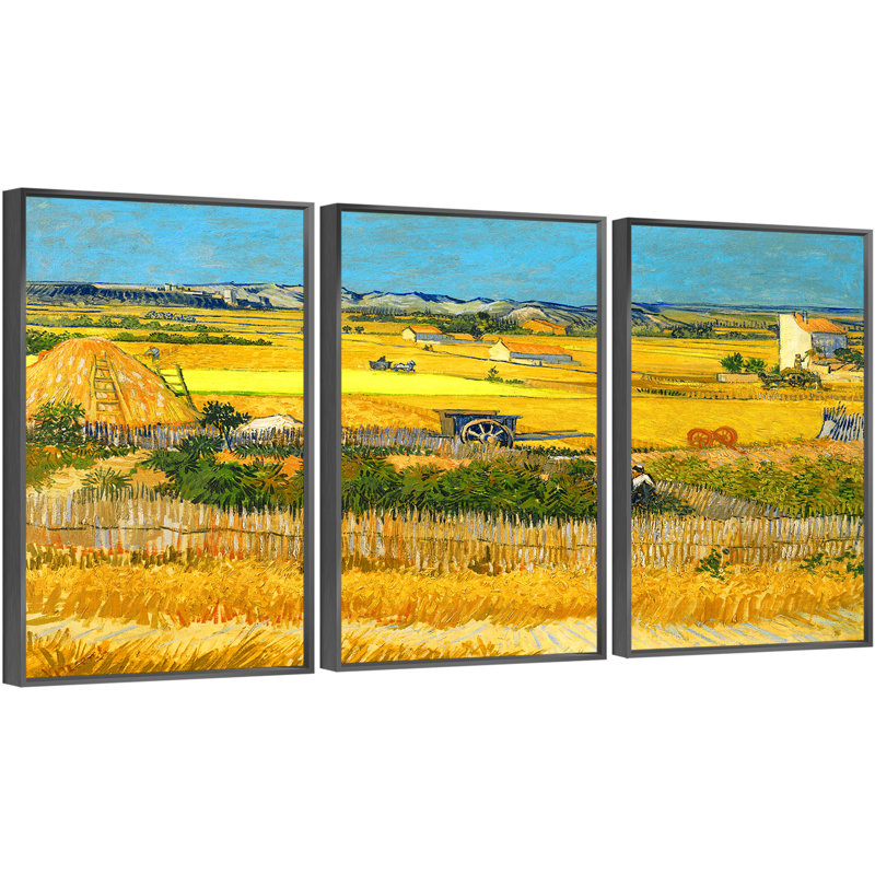 «Van Gogh Wall Art» par Vincent Van Gogh, ensemble de 3 reproductions d'art sur toile encadrées, Toile encadrée noire