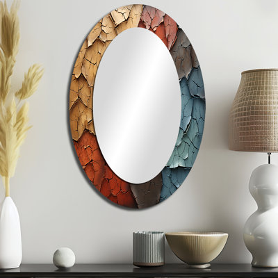 Miroir mural ovale bleu et beige avec séquoia abstrait