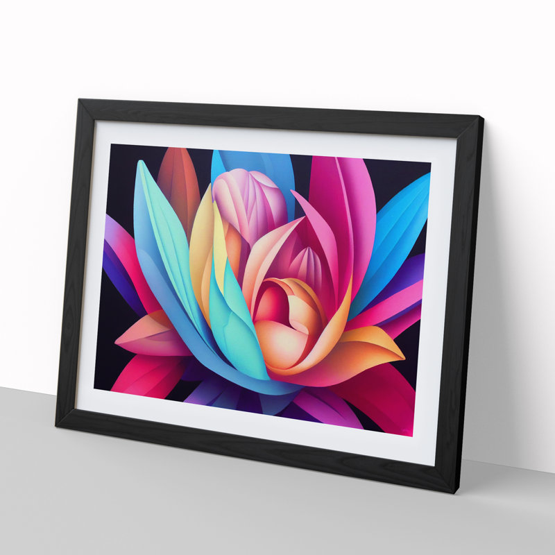 Riveting Modern Flower Abstract - Single Picture Frame Print, Black Framed, 46cm H x 64cm W x 2cm D