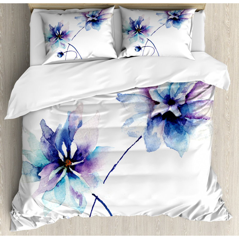 Lavinia White/Purple/Blue Microfibre 350 TC Duvet Cover Set, 155 x 220 cm - 1 Pillowcase (80 x 80 cm)