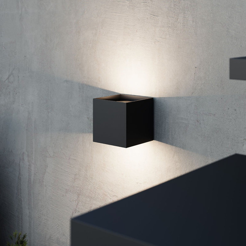 Qube Aluminium LED Flush Mounted Sconce, Textured Black, 5.25" H x 5.25" W x 5.5" D