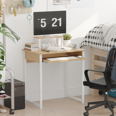 Modern Computer Desk with Monitor Stand & Keyboard Tray, Compact Workstation for Adults