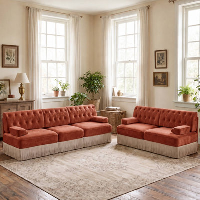 Ensemble de canapés Chesterfield 2 pièces en velours capitonné