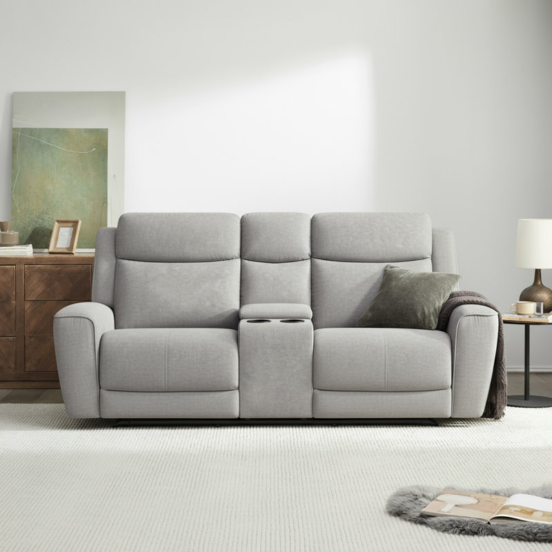  Canapé inclinable électrique Gia avec ports USB, console et porte-gobelet, Gris