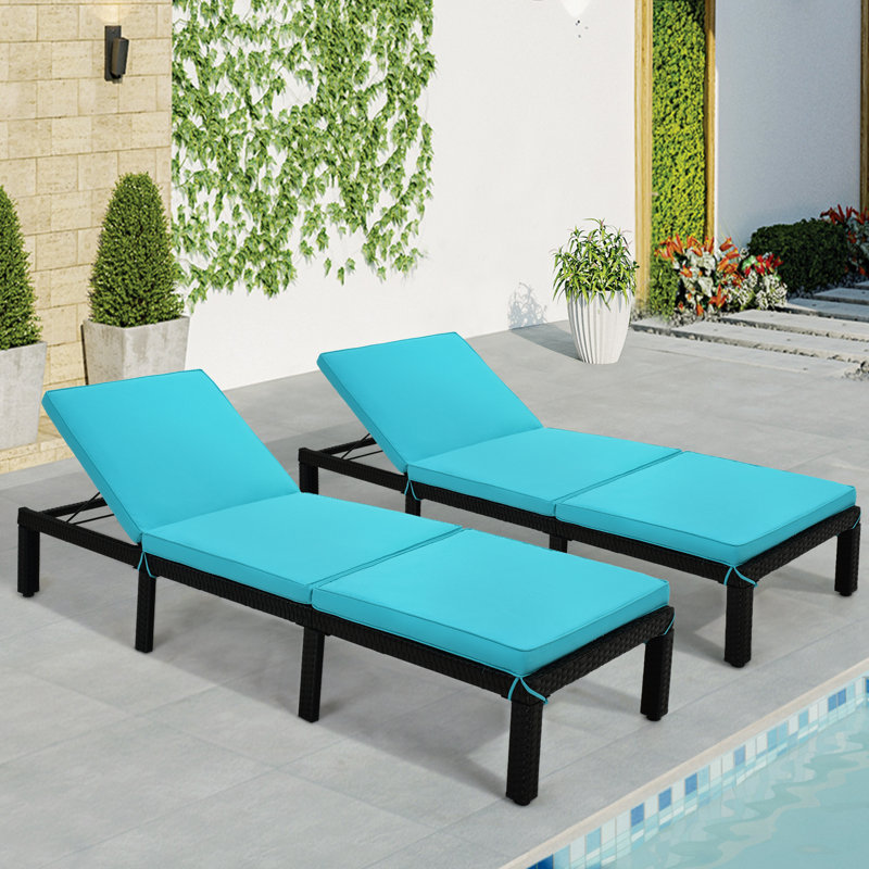 Ensemble de chaises longues inclinables avec coussins Corsham, Bleu, H 14,2 po x l 26 po x L 77,2 po
