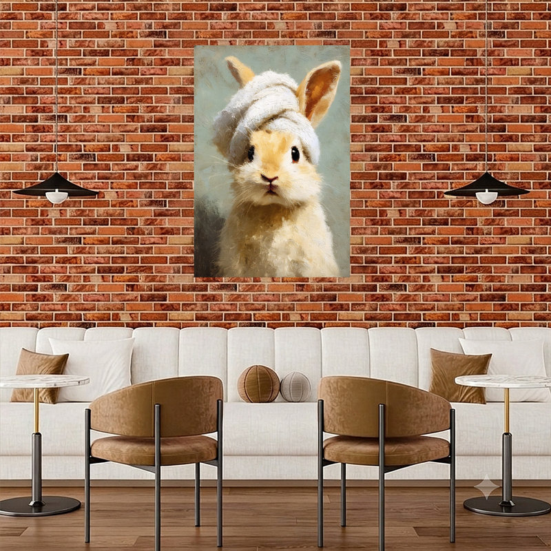 «Bathroom Bunny», art mural abstrait romantique moderne, 48" H x 32" W