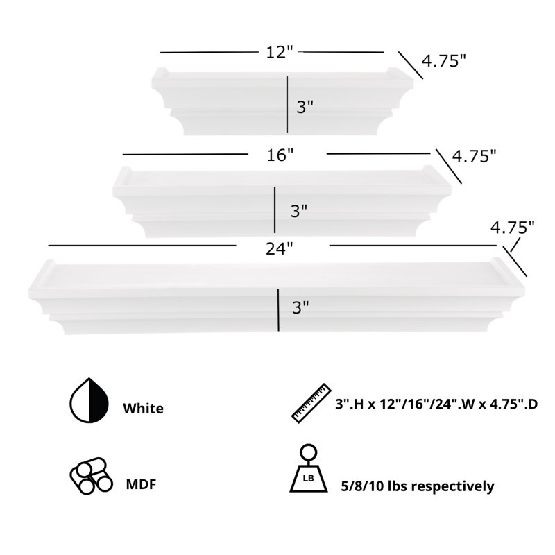 Girard 3 Piece Floating Shelf, White