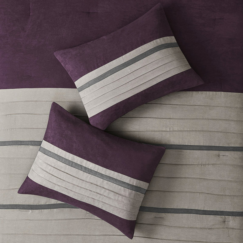 Édredon 7 pièces mauve en faux suède, jupe de lit en microsuède, lavable à la machine