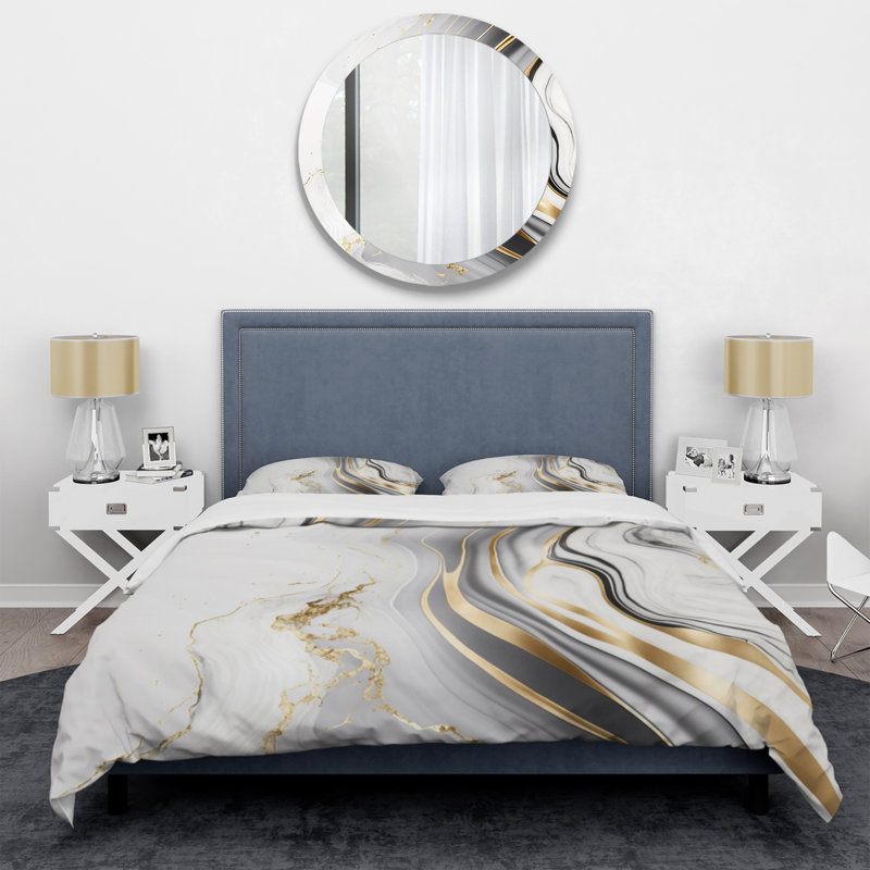 Ensemble de housse de couette en microfibre / polyester Abstract Geode Marble Waves Grey III