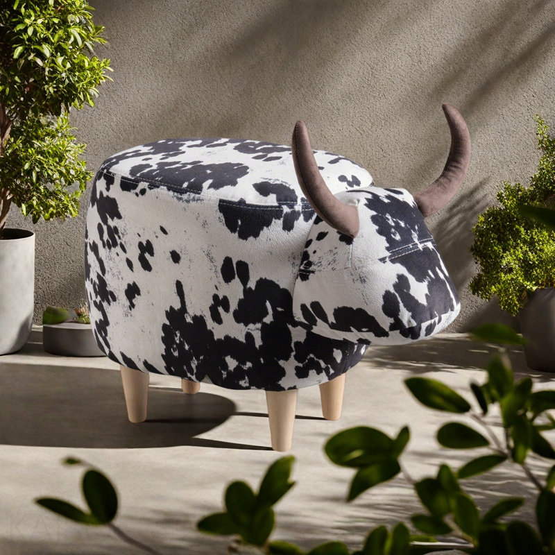 Repose-pieds en forme de vache, tabouret décoratif pour salon / chambre à coucher animal - noir / blanc
