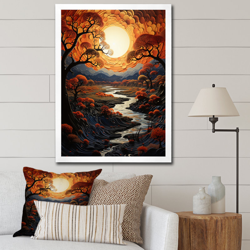 Coucher de soleil tribal africain Howlan IV, H 32 po x l 24 po x P 1 po, Cadre photo blanc