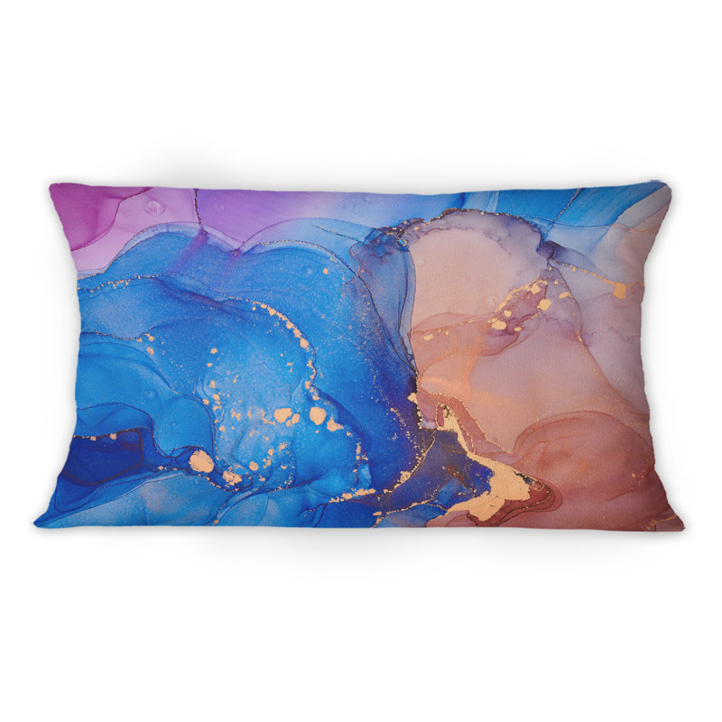 Coussin bleu et orange liquide I - Modern Printed