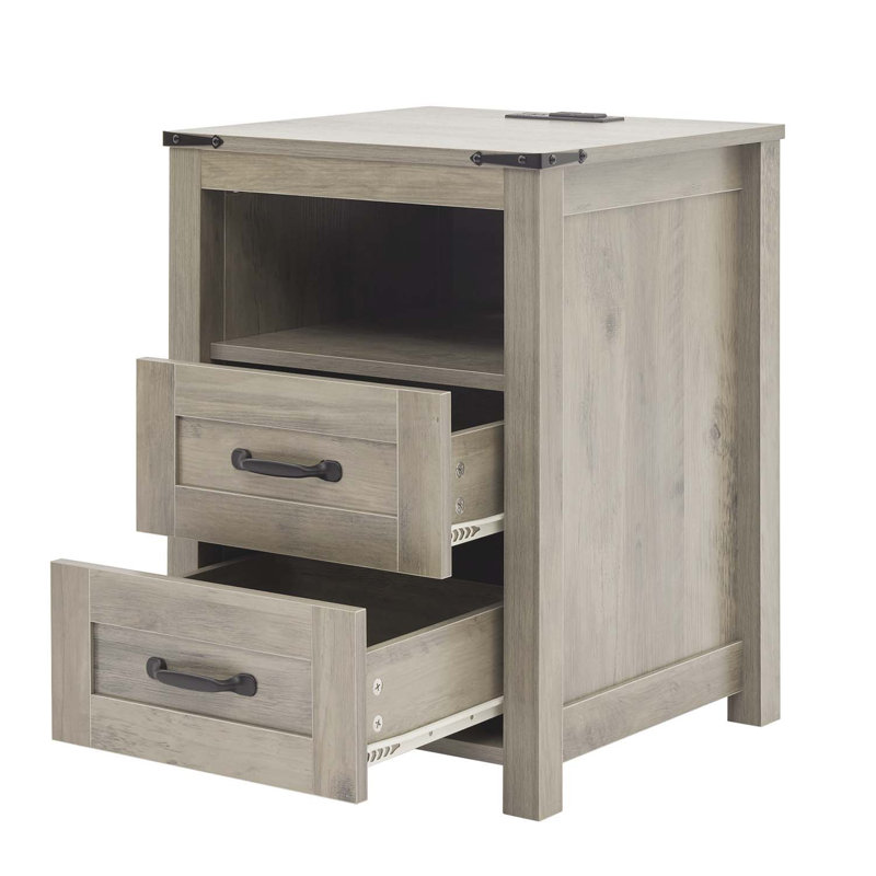 Rustic Wood Nightstand, Farmhouse Bedside Tables with 2 Drawers & Open Shelf, Modern End Tables for Bedroom or Living Room, Sturdy Storage Dresser