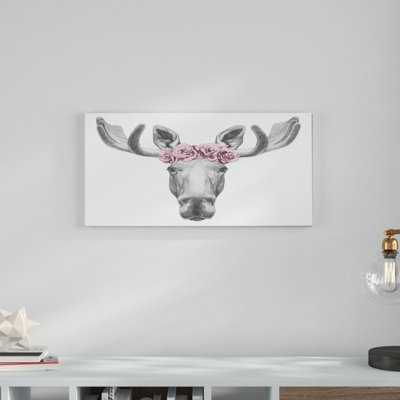 «Moose with Floral Head Wreath Moose», art mural sur toile tendue