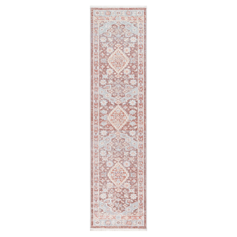 Brown and Grey Synthetic Medallion Washable Runner Rug