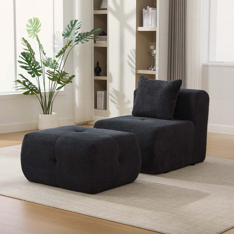 Chaise d'appoint avec repose-pieds, assise profonde et douce pour les espaces de vie modernes, Gris anthracite
