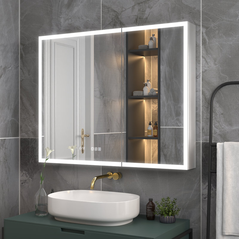 LED Frameless Medicine Cabinet With Mirror And Adjustable Shelves, Reversible, 32" H x 40" W x 5.25" D