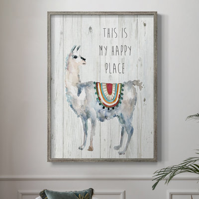 Llama Happy Place Framed Print - Solid Wood