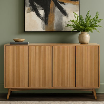 Tremolo Modern 4-Door Sideboard Buffet Cabinet with Adjustable Shelves & Fluted Push-Open Doors for Dining or Living Room