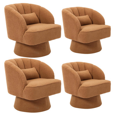 Swivel Accent Chairs Set of 4, 360° Rotating Upholstered Barrel Chairs with Striped Backrest, Round Arm Lounge Chairs for Living Room, Bedroom & Reading Nook