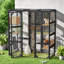 Maison d'extérieur pour chat avec portes à double entrée, trois plateformes de saut, deux condos, un poteau d'escalade en corde, un poteau à griffer robuste, des feuilles d'arbre artificiel et un grillage métallique-2142684316