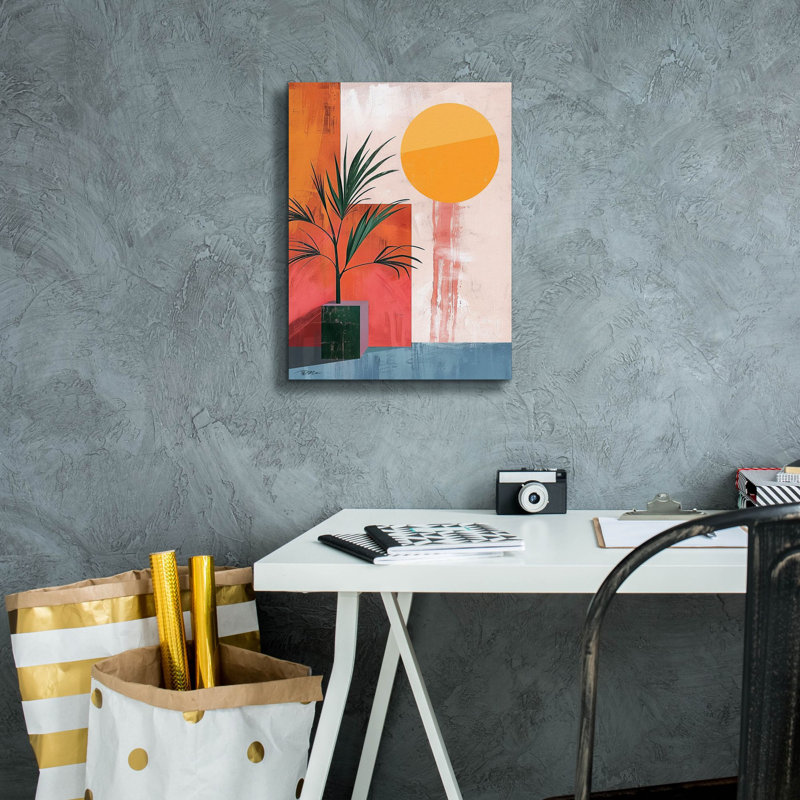 «Pink Midcentury Original Exclusive Geometric Moon And Sun 5» par Momart, art mural sur toile, H 16 po x l 12 po x P 0,75 po