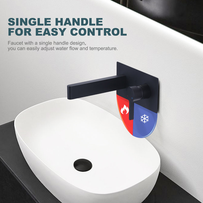 Robinet de lavabo mural pour salle de bain, laiton massif, 2 trous, Noir mat