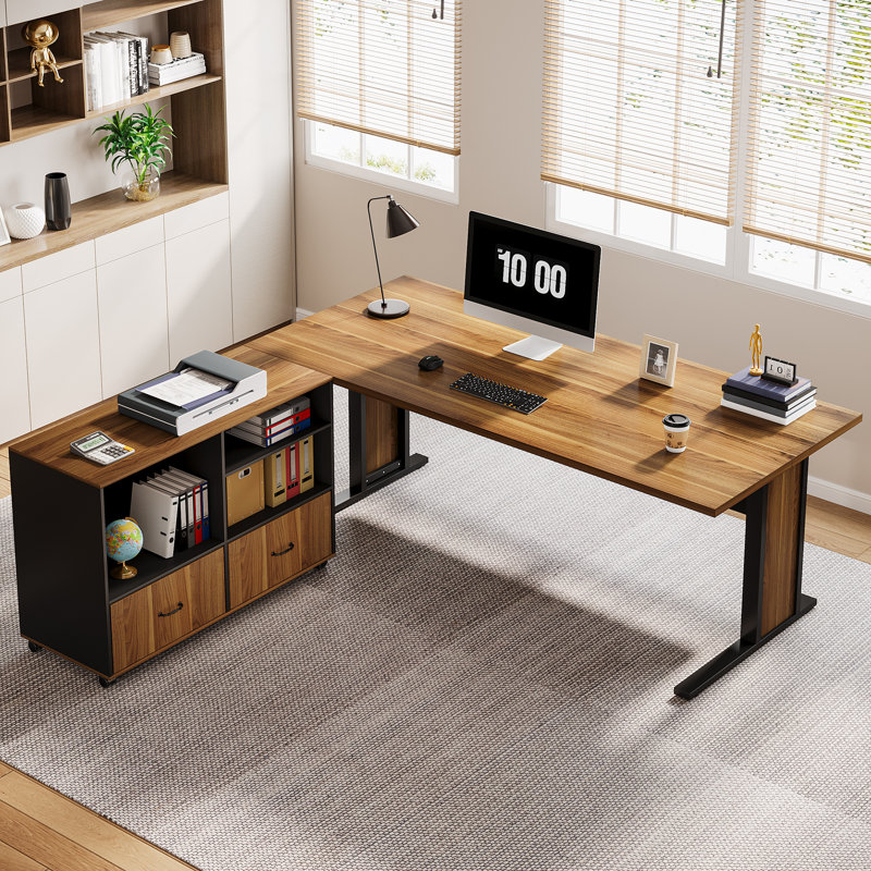 Forris L-Shaped Metal Base Executive Desk