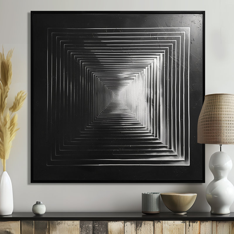 Pyramide monochrome - art mural géométrique, H 36 po x l 36 po x P 1,5 po, Cadre flottant noir