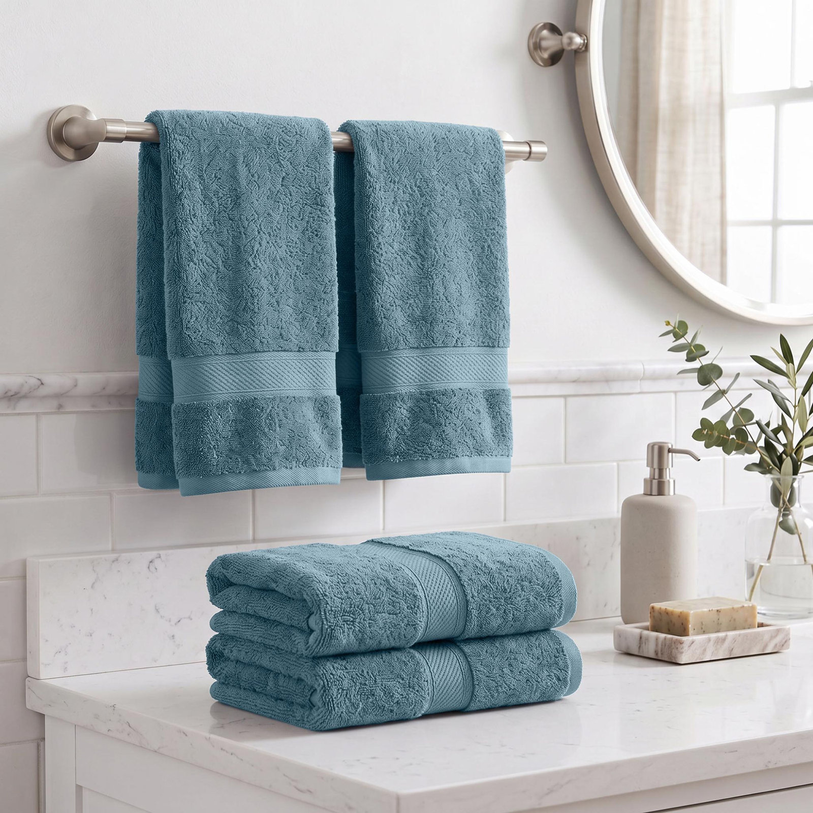 Egyptian Cotton Hand Towels, Denim Blue