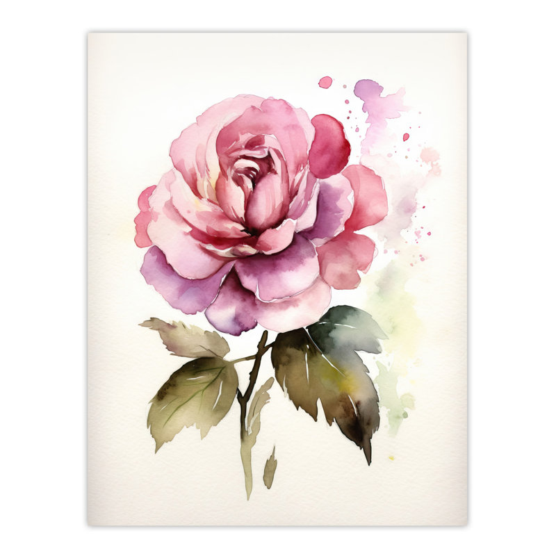 Wall Art Print Pink Rose Bloom Simple Watercolour Painting Single Flower Valentines Love Nature Bright Floral Modern Artwork Poster