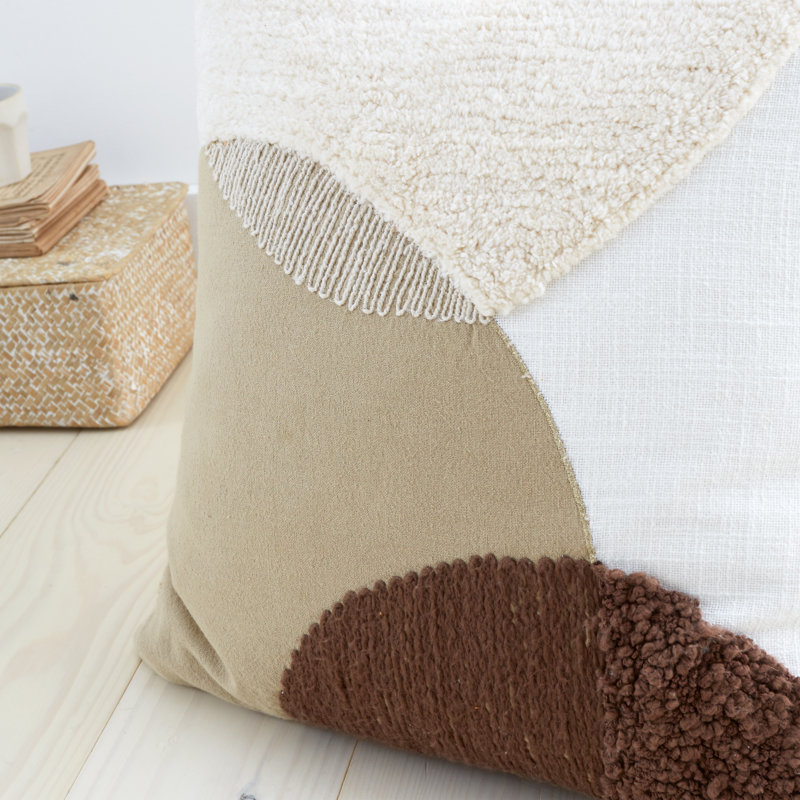 Tufted Semi Circles Cotton Cushion Geometric Square Cushion, Natural