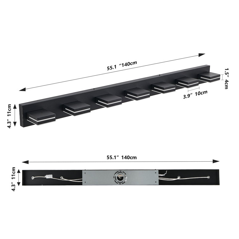 Dimmable LED Vanity Light Fixture 5500K, Matte Black, 7 Lights